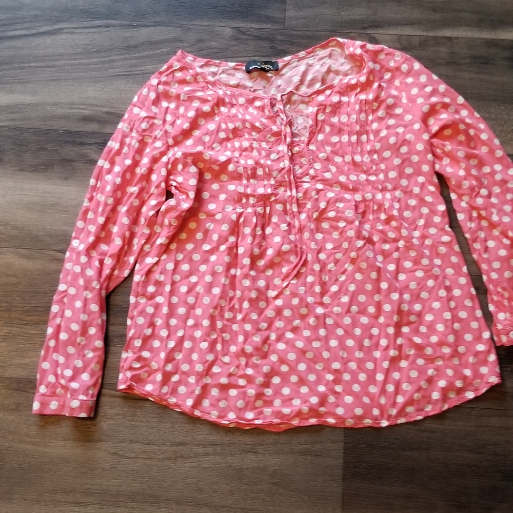 Suzanne Betro Long Sleeve Pink Polka Dot top size M